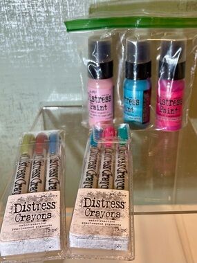 TIM HOLTZ Distress Paint & Crayons Set - Pink, Blue, Teal MIXED BUNDLE ALL NEW
